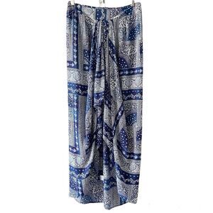Olivaceous Blue & White Draped Maxi Skirt L